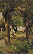 Jan Hendrik Weissenbruch Milking cows underneath the willows painting